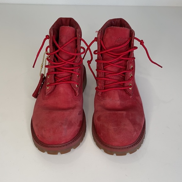 Timberland Suede leather waterproof hiking boot red Kids US 2 - Picture 2 of 15